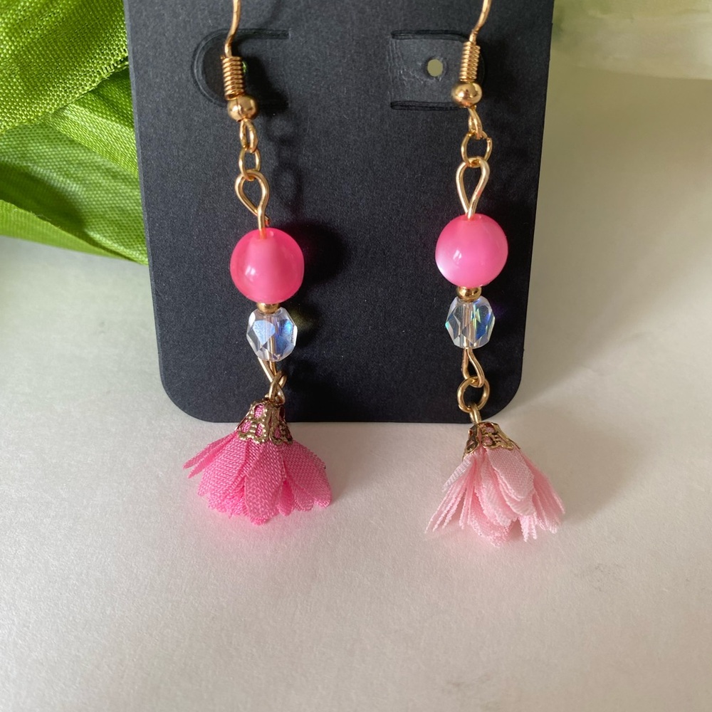 Handcrafted Dangle Earrings Pink
